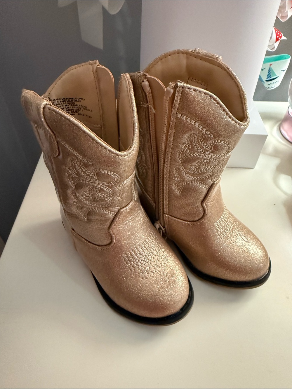 Cat & Jack Girls Rose Gold Shimmer Cowboy Boots